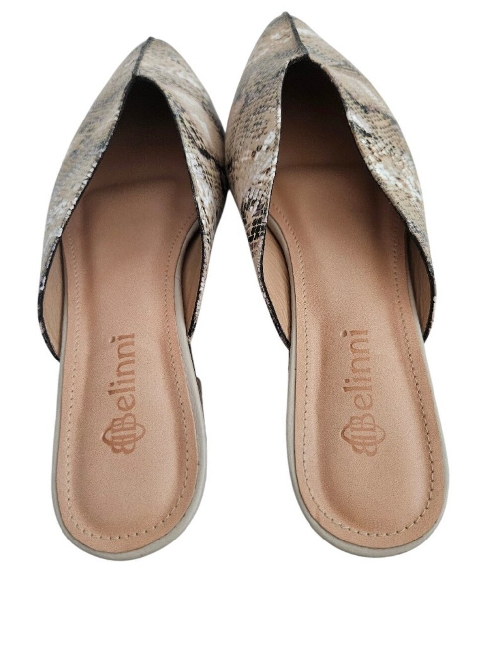 Bellini Beige Snake-Print Pointed Toe Mule - Picture 6 of 9